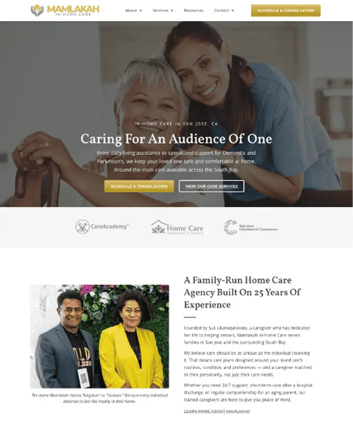 Mamlakah In-Home Care website